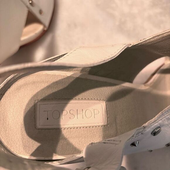 Topshop Nixie Studded Peep Toe Block Heel Sandals White Size 10 - Picture 5 of 7